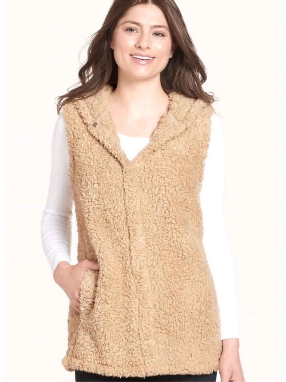 Jockey Plush Sherpa Hoodie Vest - Camel